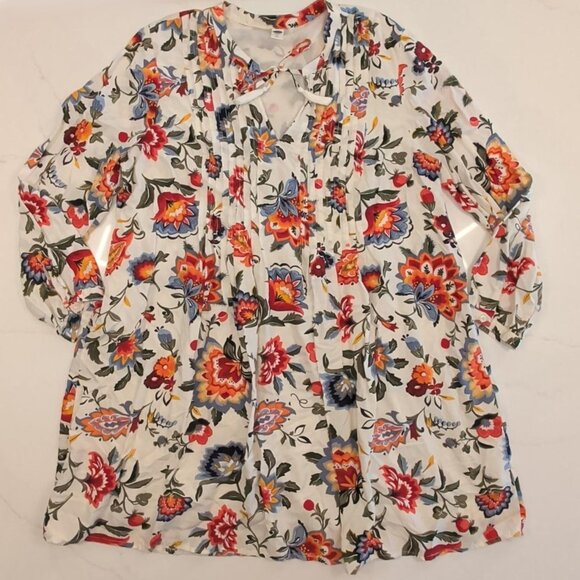 Old Navy Sz XL White AOP Floral Swing Babydoll Dress Boho Pleated Peasant Fairy - Picture 3 of 10